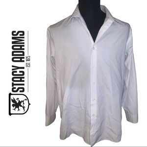 STACY ADAMS All White Button Down Dress Shirt Neck Size 16.5 32/33